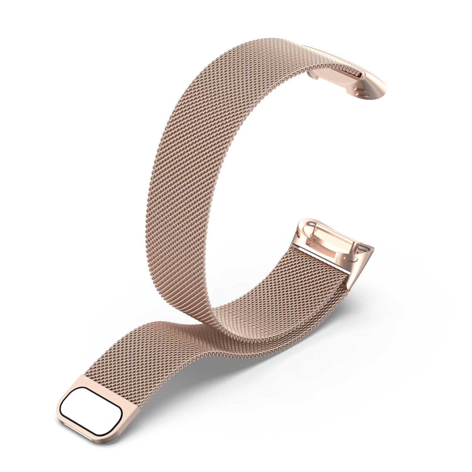 Rose gold Milanese mesh watch band with magnetic closure for Fitbit Charge 5 and Charge 6 fitness trackers