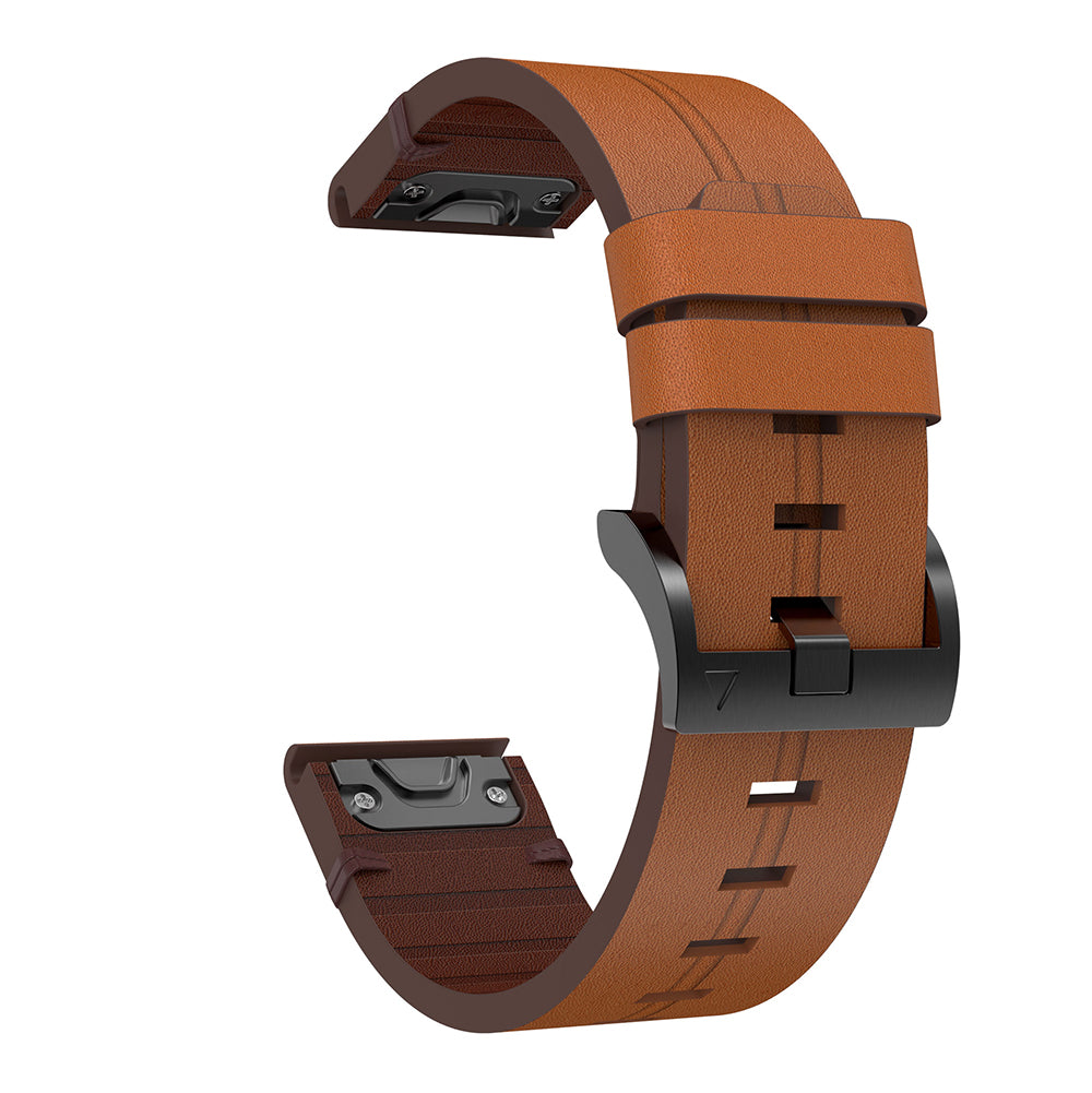 Tan leather watch band with brown accents and quick-release pins, showing both connected and separate strap pieces