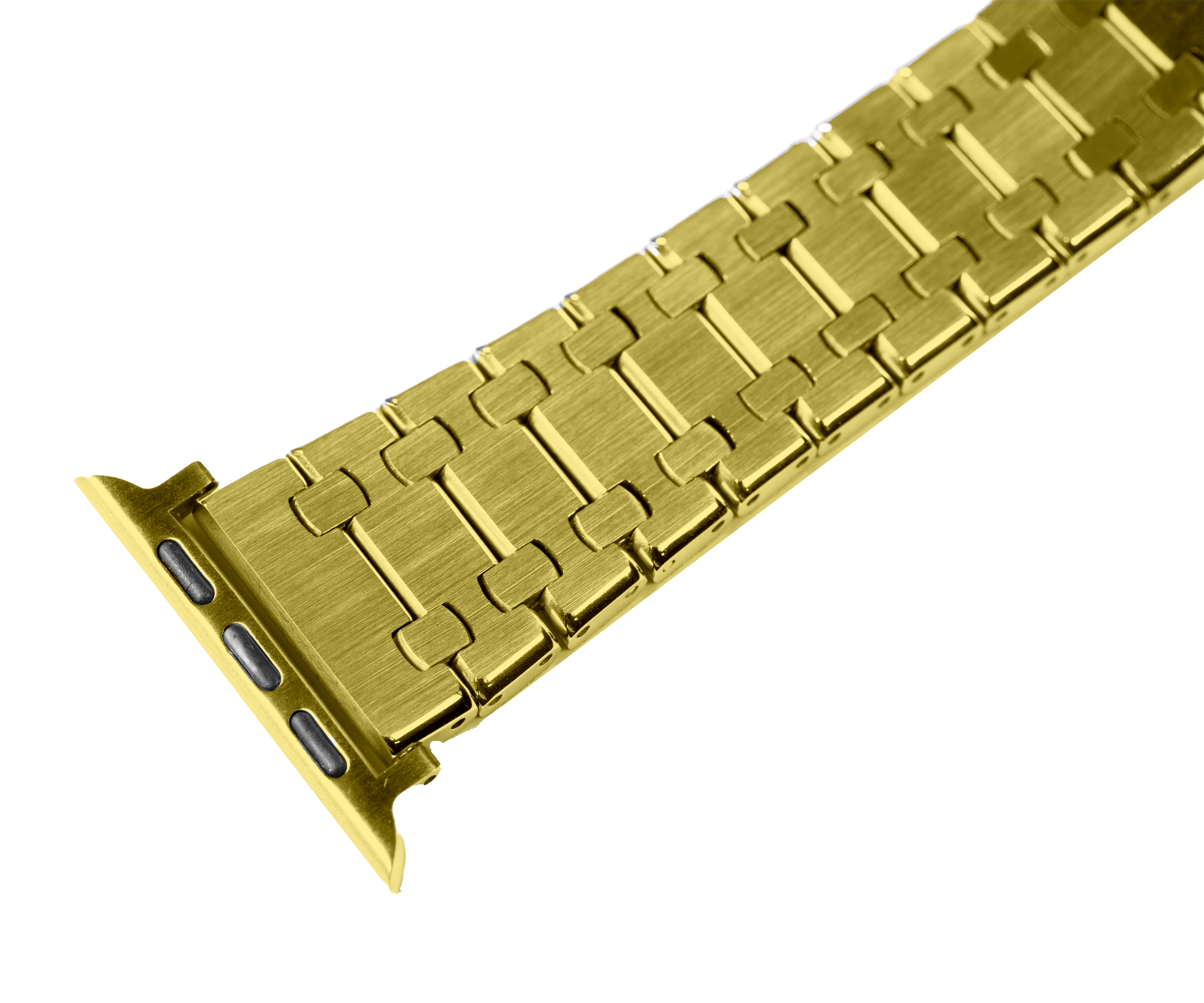 Gold stainless steel bracelet band for Apple Watch with link construction and connector end