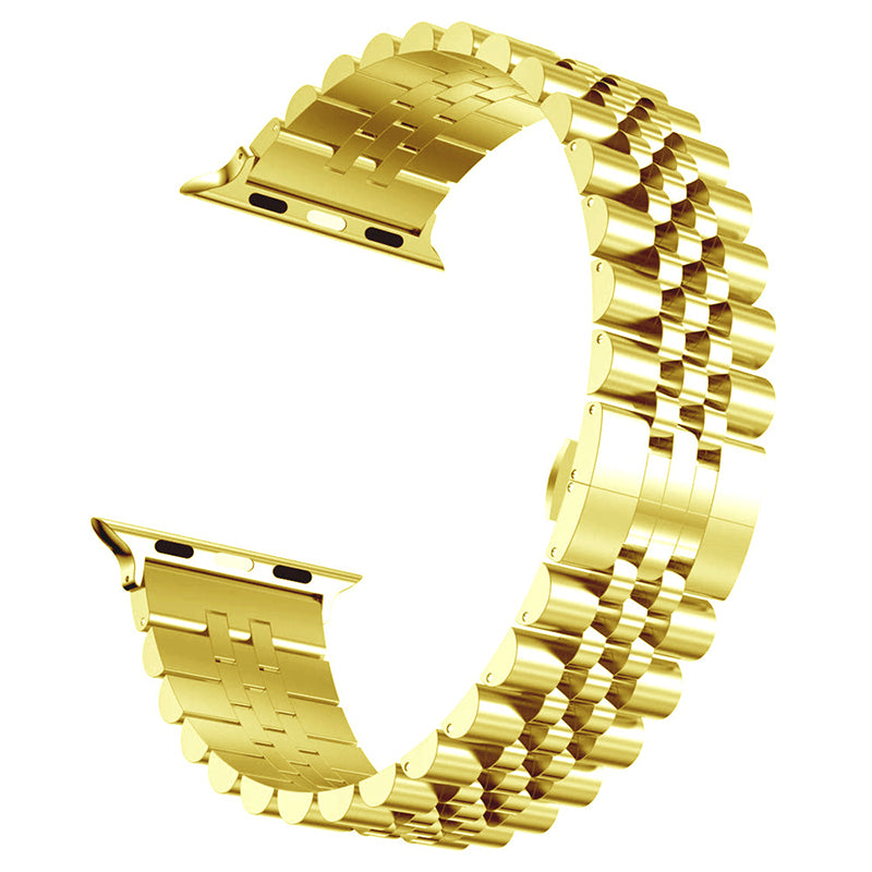 Gold stainless steel Jubilee bracelet for Apple Watch with polished finish and secure connector compatibility