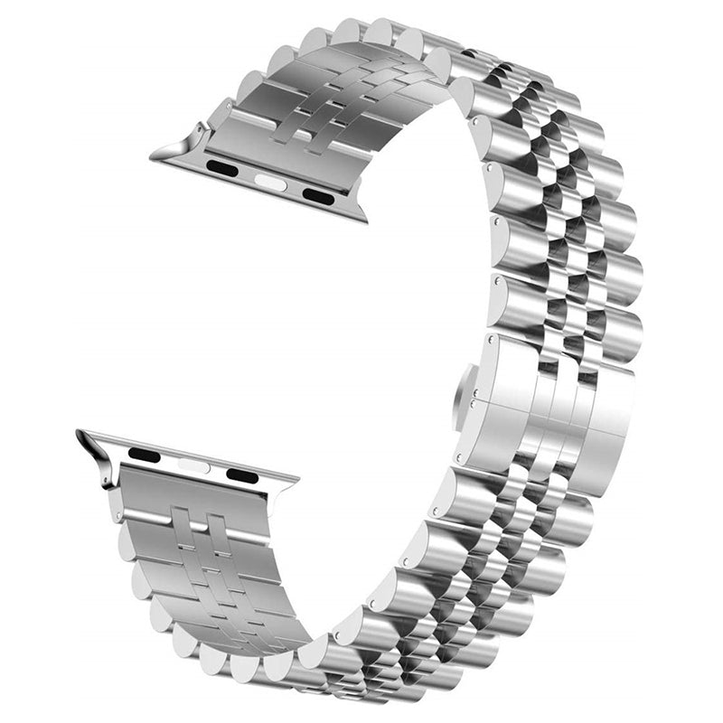 Silver stainless steel Jubilee bracelet for Apple Watch with integrated link design and connector clasp