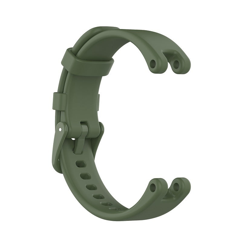Olive green silicone sport watch band for Garmin Lily with flexible curved design and adjustable strap holes