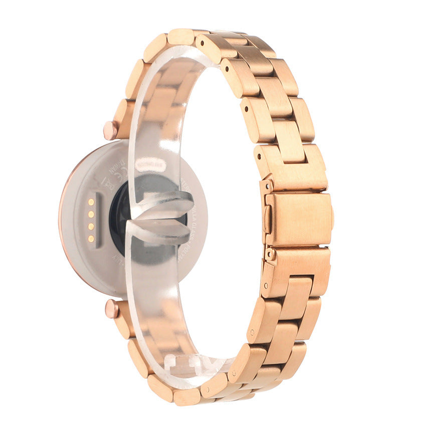 Rose gold stainless steel bracelet for Garmin Lily smartwatch with link strap and secure closure