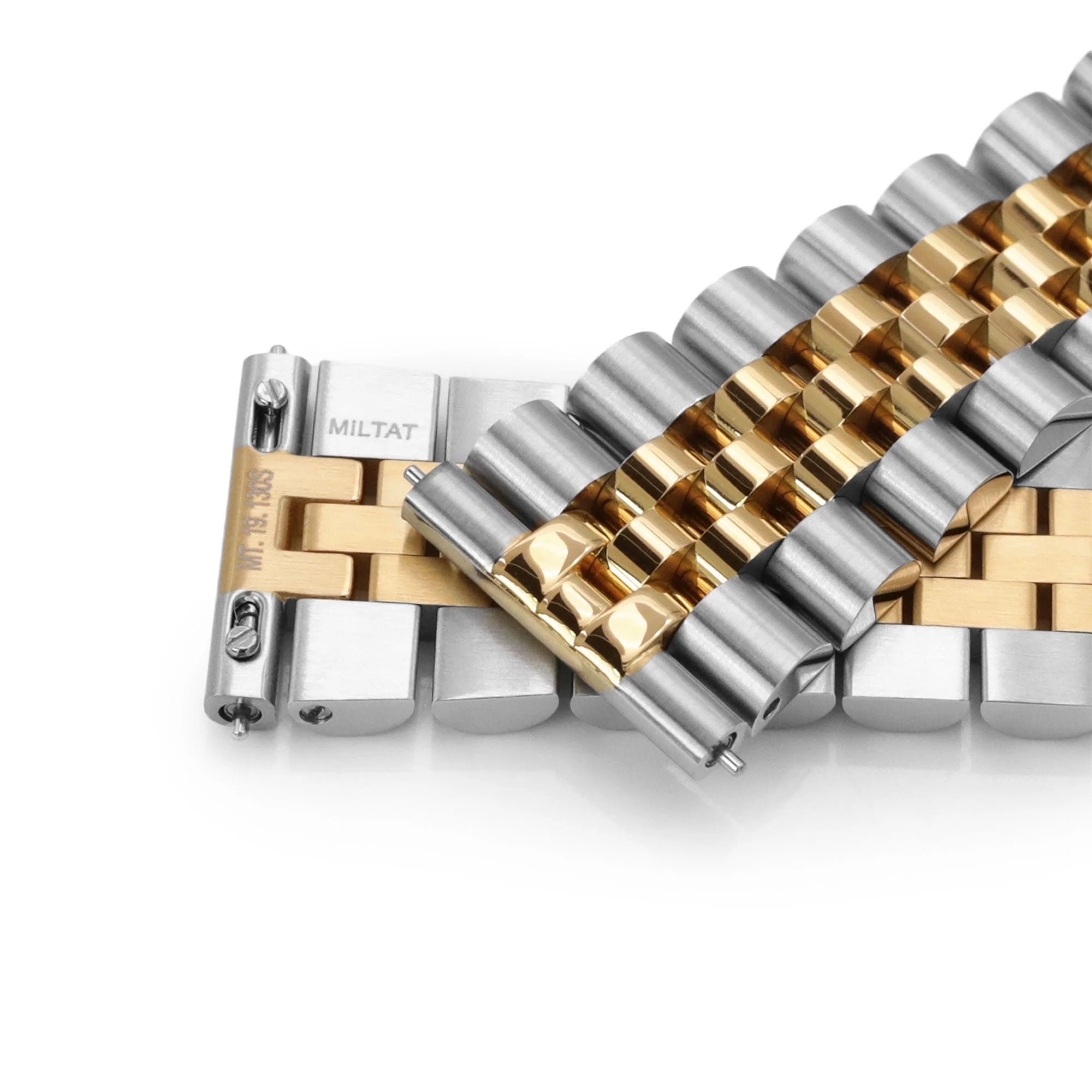 Strapcode Quick Release Super-Jub II two-tone steel watch bracelet with silver and gold links and V-clasp closure
