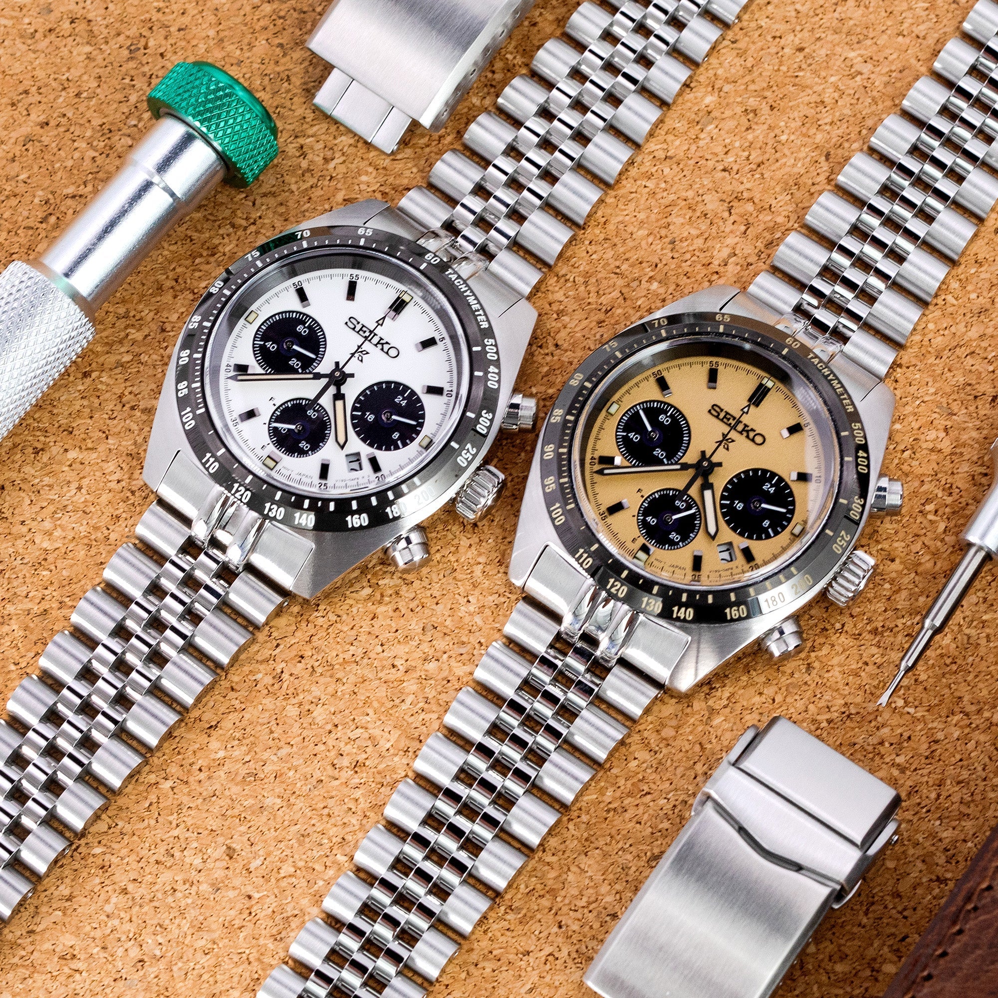 Strapcode Super-JUB II stainless steel bracelet for Seiko Speedtimer SSC813 chronograph watches with jubilee link design
