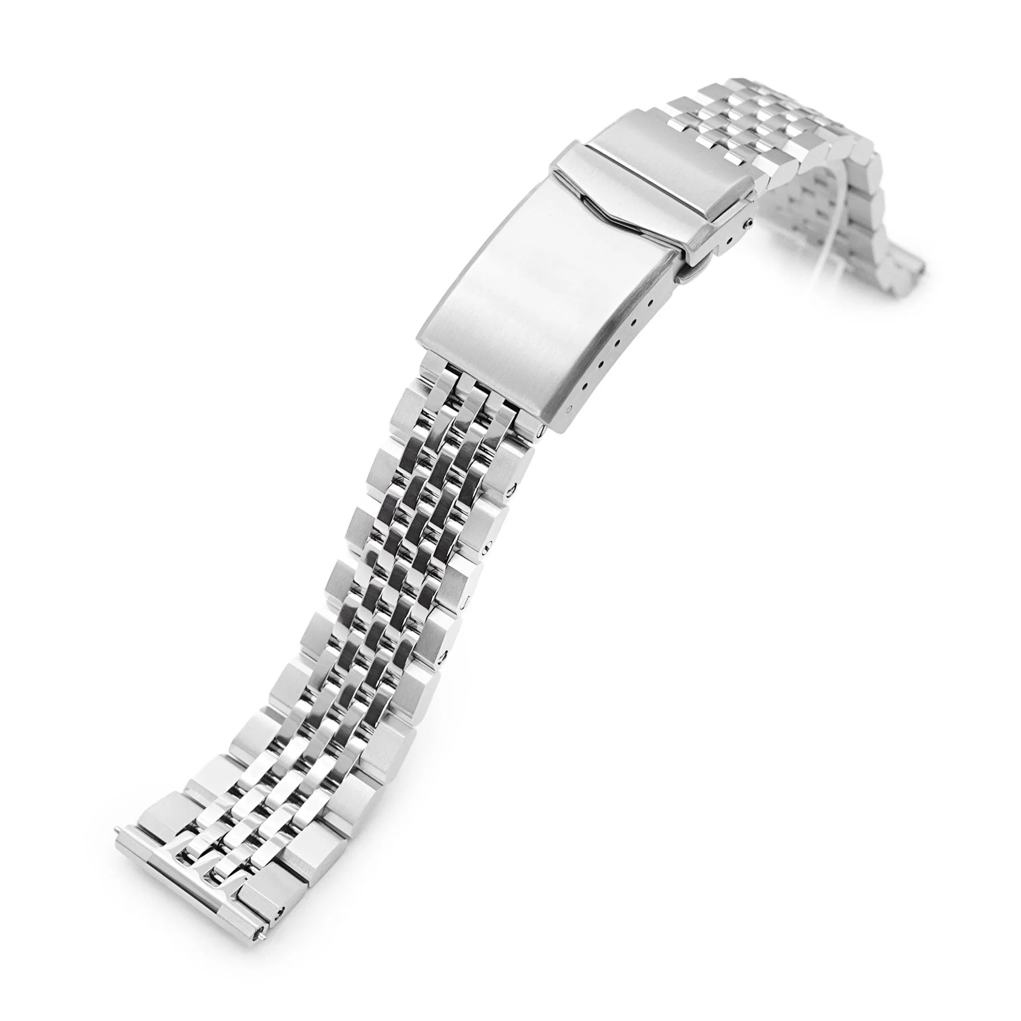 Stainless steel quick release watch bracelet with polished Asteroid links and V-clasp deployment buckle