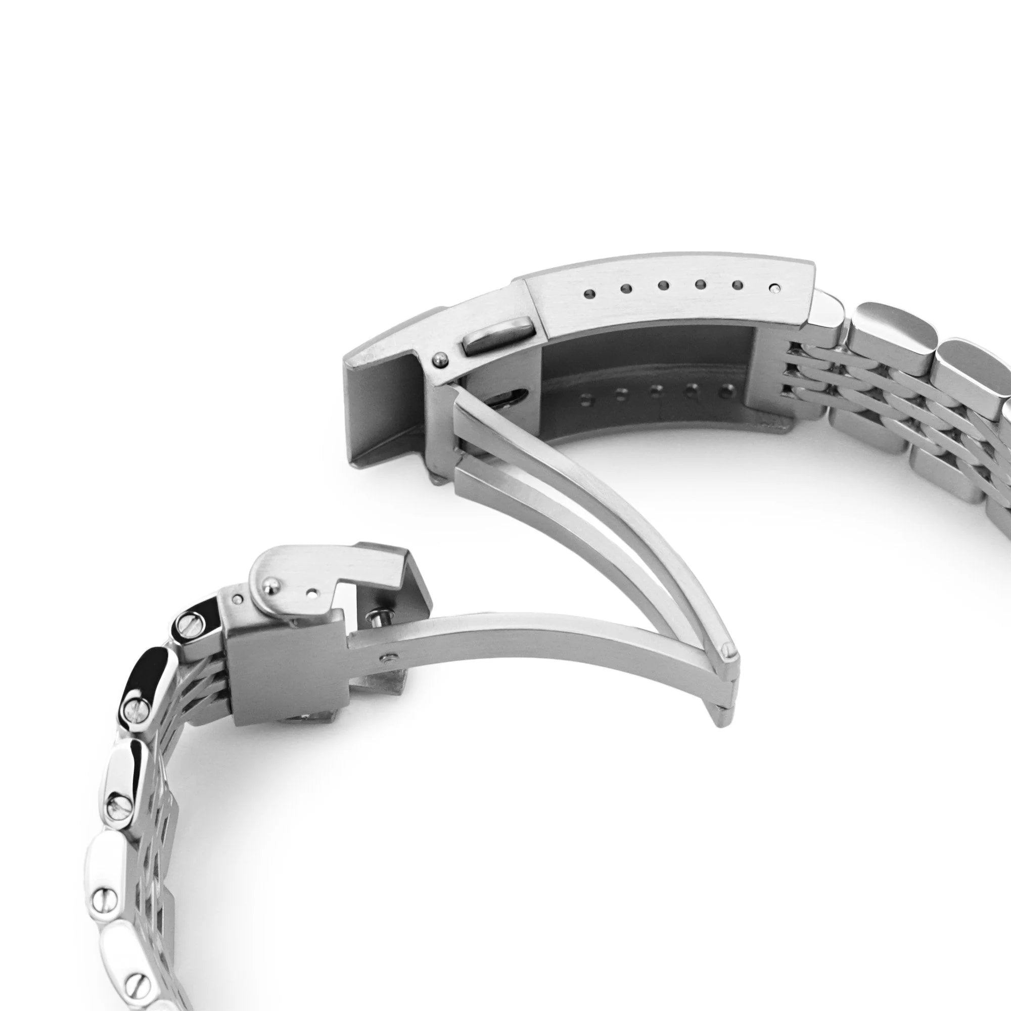 Stainless steel metal bracelet with solid end links and adjustable clasp for Seiko 5 GMT watch