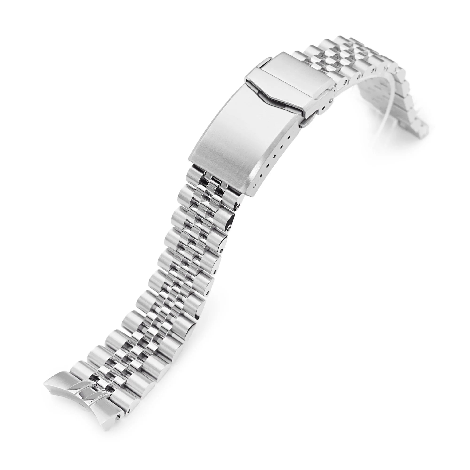 Stainless steel Super-JUB II watch bracelet with solid links and deployment clasp, compatible with Seiko Alpinist SARB017 and Hamilton Khaki Field 20mm watches