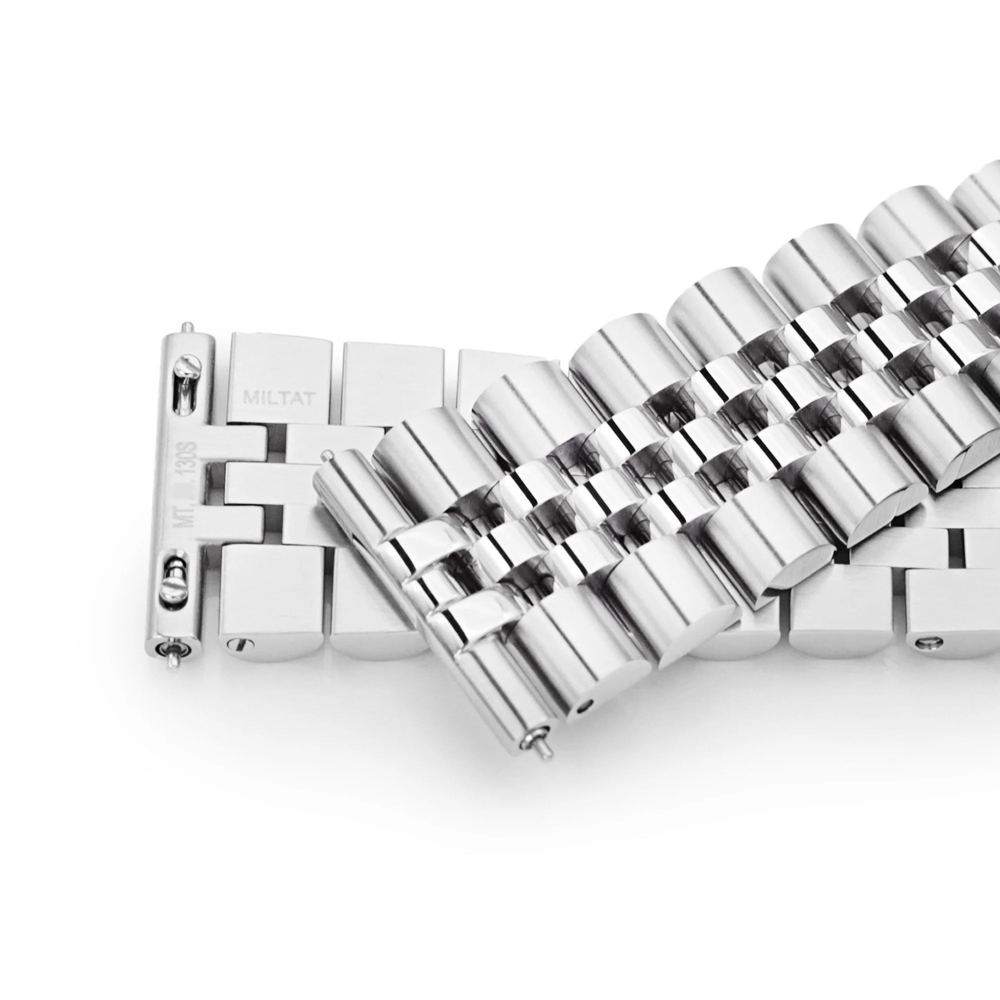 Stainless steel Super-Jub II watch bracelet with polished links and secure V-clasp deployment buckle