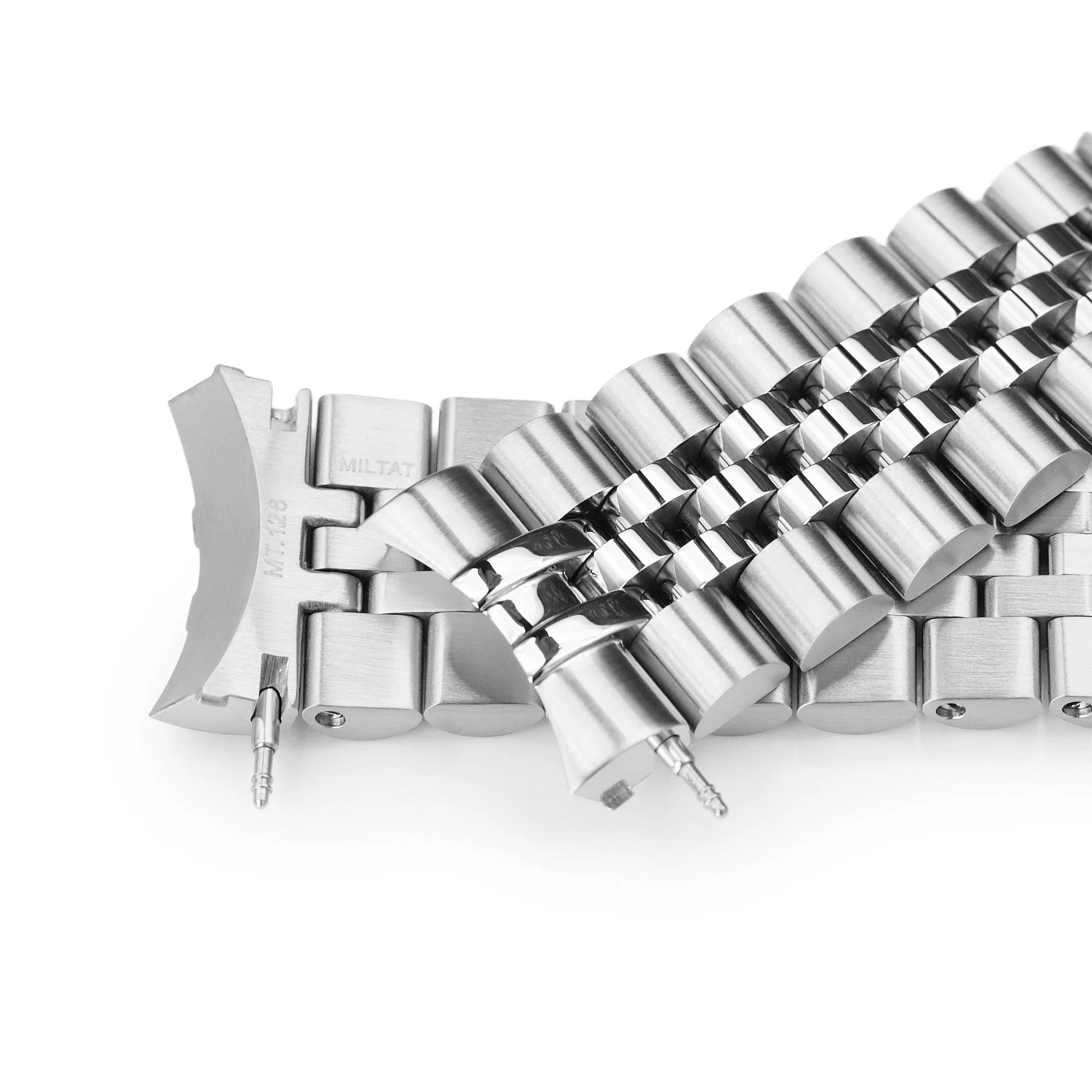 Stainless steel Super-J Louis watch bracelet for Omega Seamaster 41mm and Moonswatch with 20mm lug width, shown with clasp detail