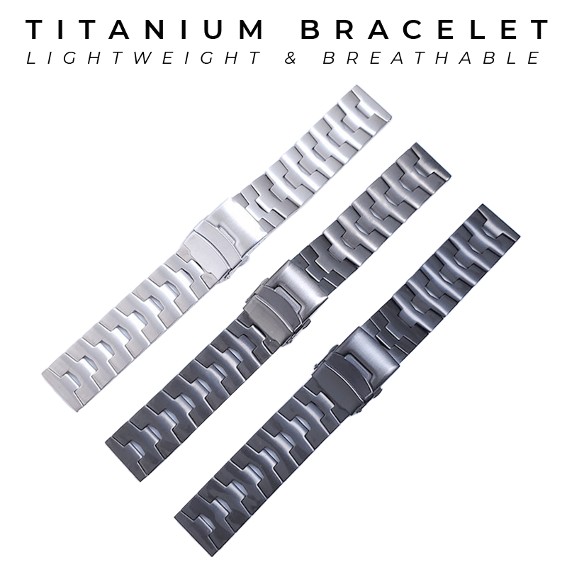 Lightweight titanium watch bracelet in silver and black quick release 22mm band for men and women