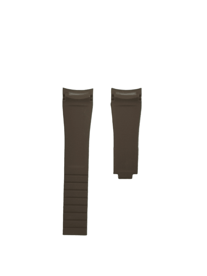 Brown curved rubber watch strap with segmented design for Rolex sports watches
