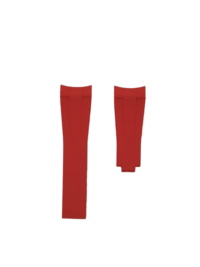 Red flexible rubber watch strap with curved design and deployment clasp for Rolex watches