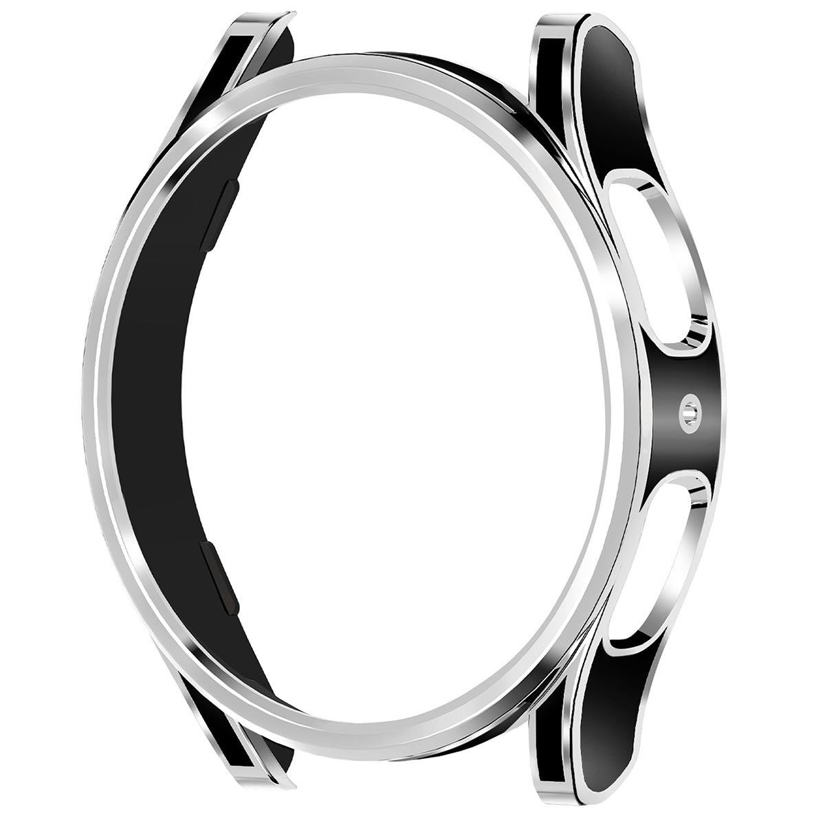 Two-tone protective case for Galaxy Watch 4 and 5 with silver and black design featuring impact-resistant bumper and secure fit