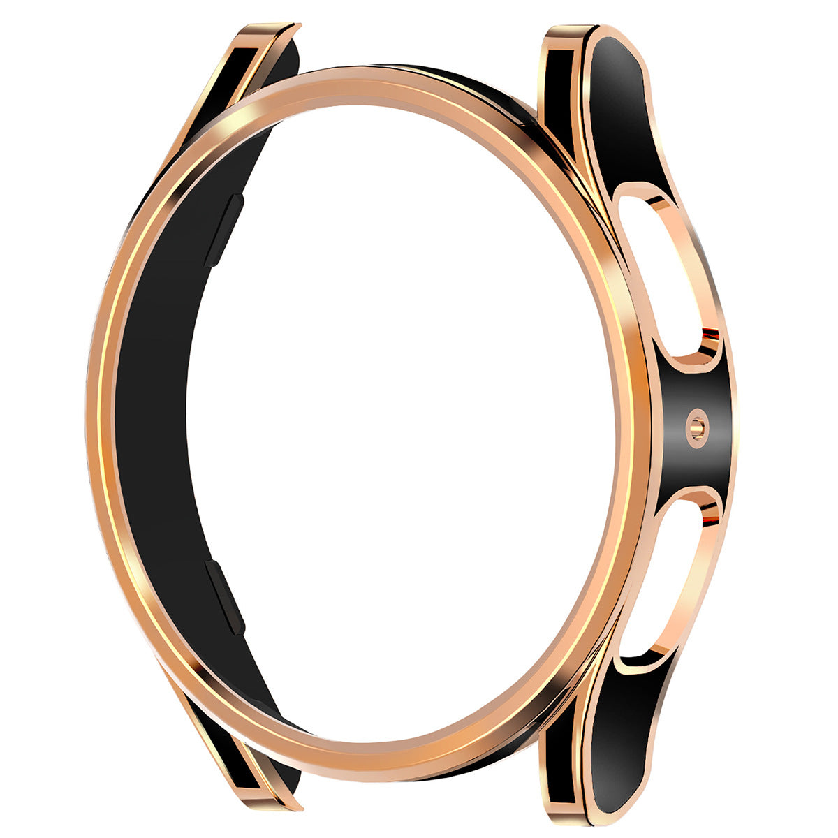 Rose gold and black protective case for Galaxy Watch 4 and 5 with dual-tone design and secure clasp
