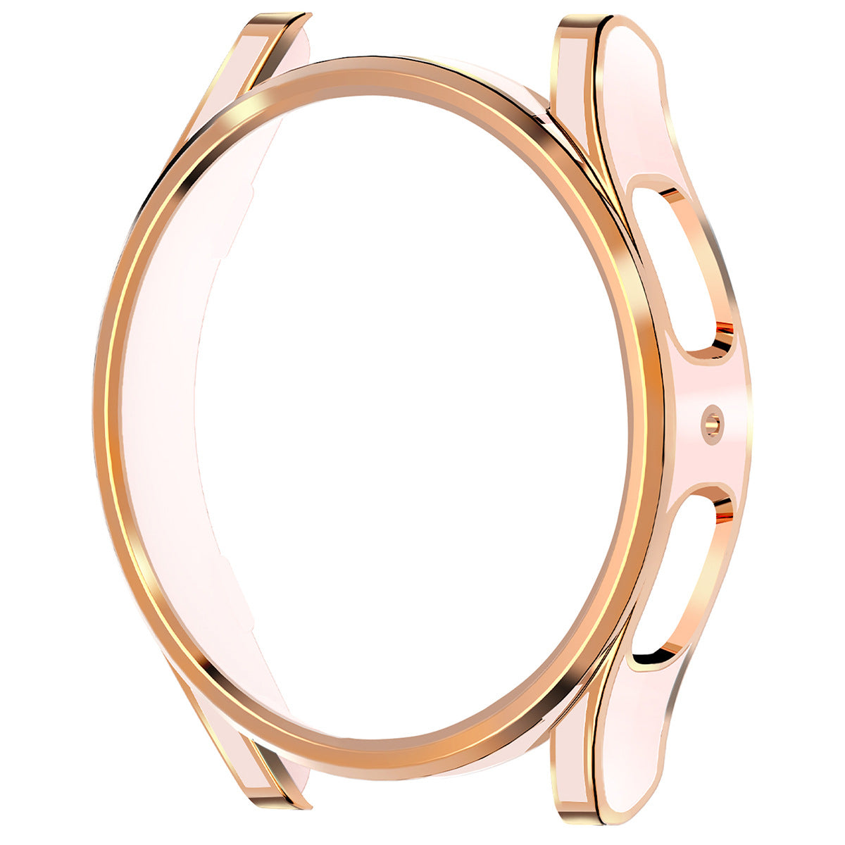 Rose gold two-tone protective watch case with cutout button design for Galaxy Watch 4 and 5