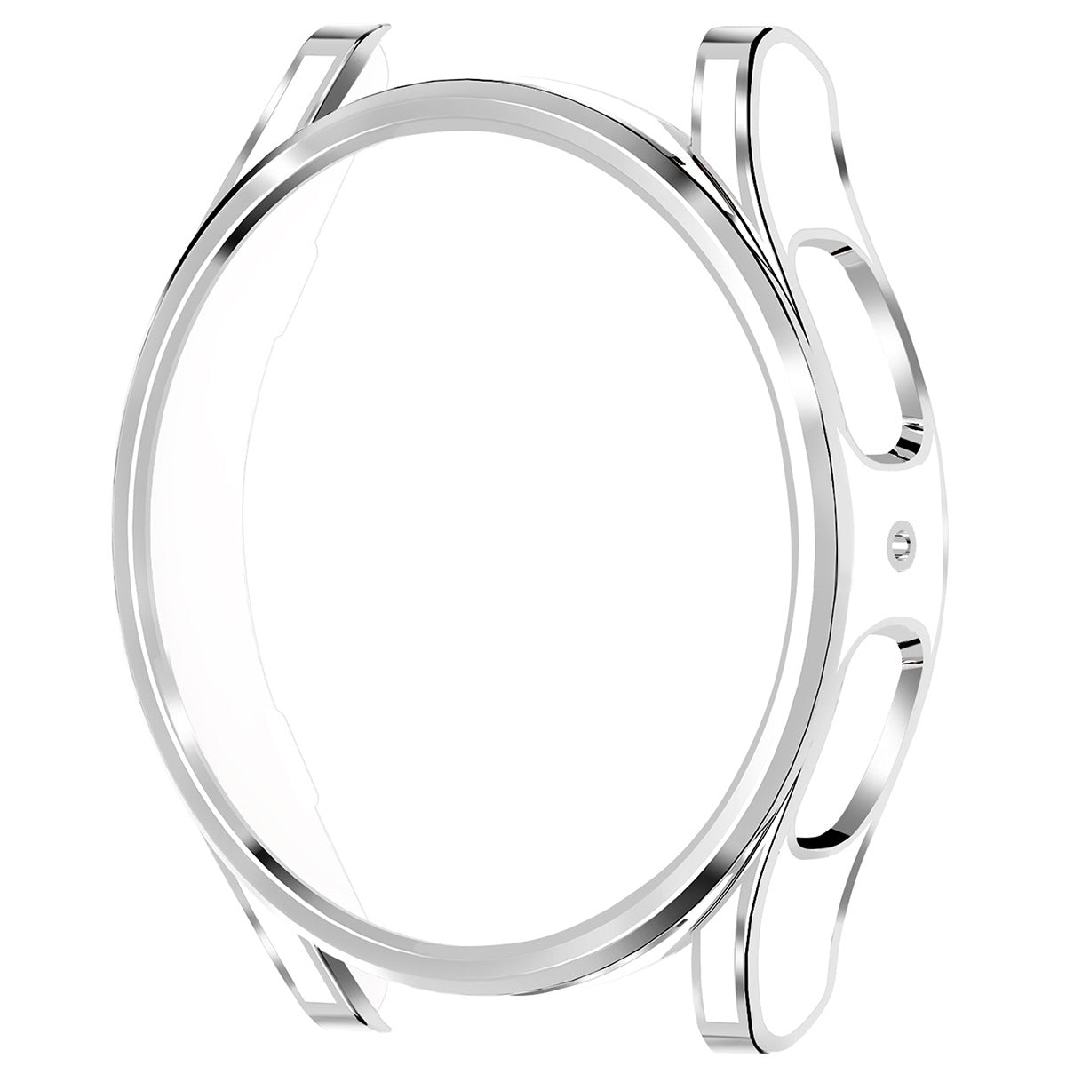 Polished silver two-tone protective case for Galaxy Watch 4 and 5 with integrated bumper and side buttons
