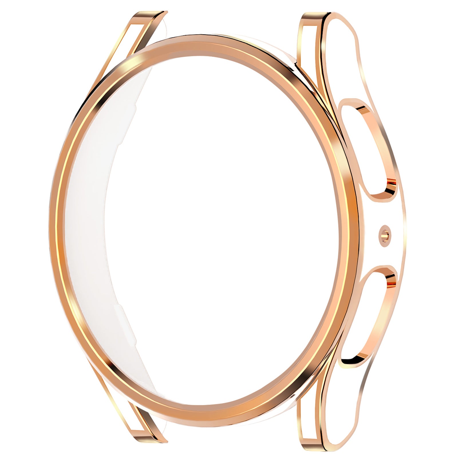 Rose gold protective case for Galaxy Watch 4 and 5 with two-tone design and polished metal finish