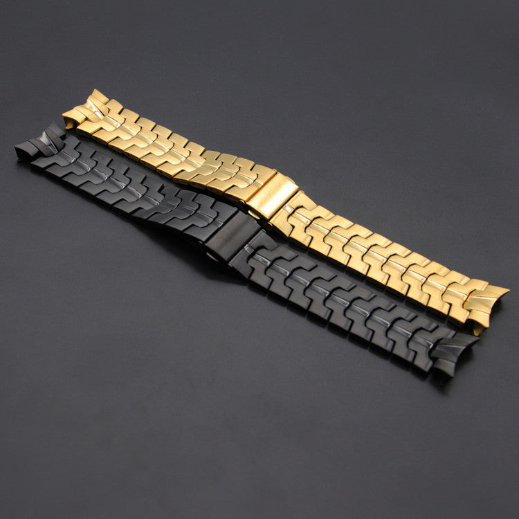 Gold and black stainless steel watch bracelets for Galaxy Watch 4-7 with armour-style link design