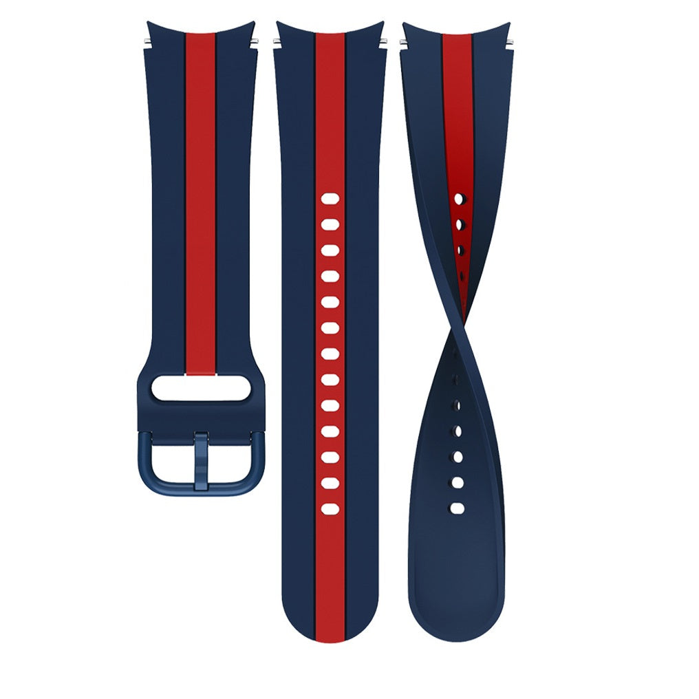 Navy and red striped silicone smartwatch band with flexible design and quick-release buckle
