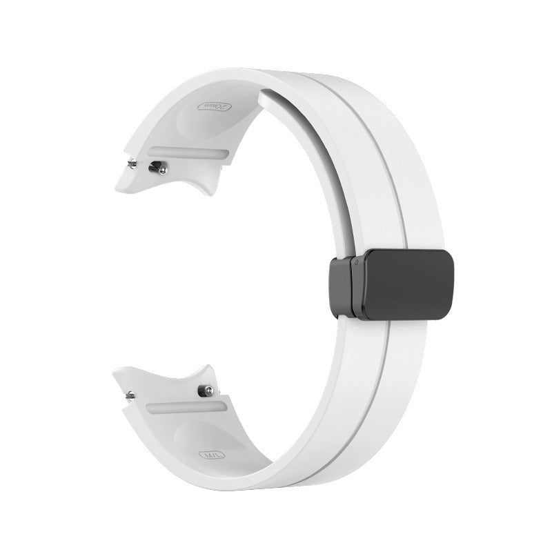 White silicone watch band with magnetic buckle closure, compatible with Galaxy Watch 4-7 and Vivomove HR smartwatches