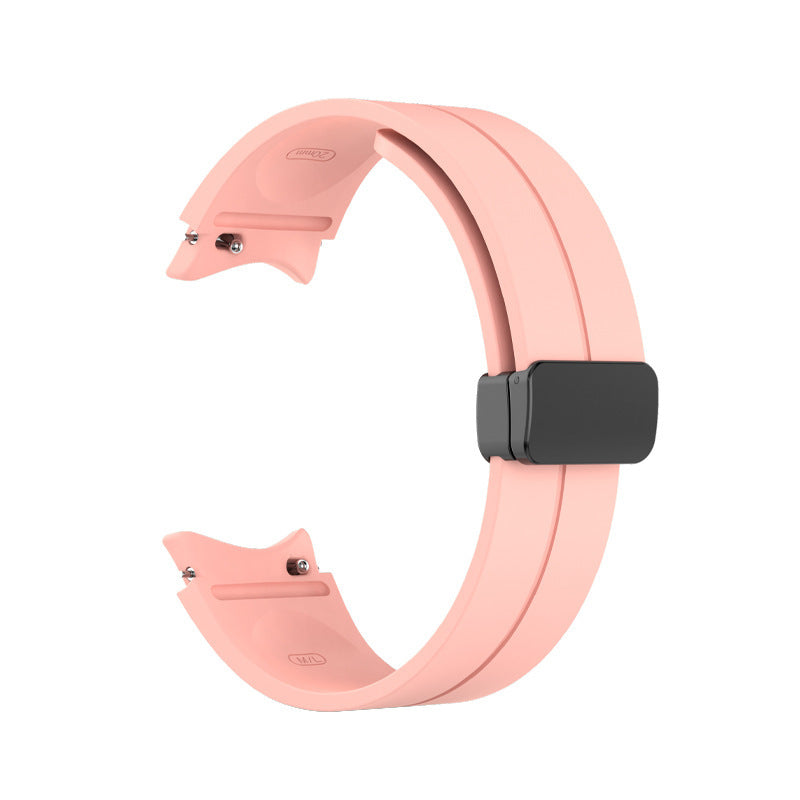 Pink silicone watch band with black magnetic buckle closure for Galaxy Watch 4-7 and Vivomove HR smartwatches
