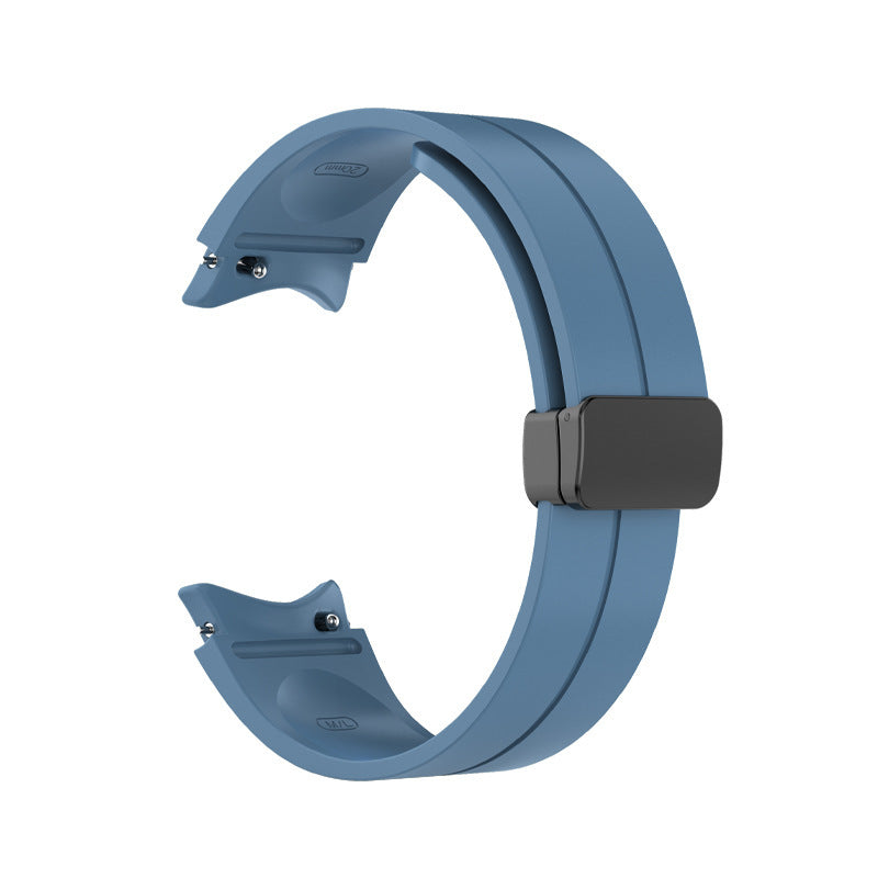 Blue silicone smartwatch band with magnetic buckle closure for Galaxy Watch 4-7 and Vivomove HR