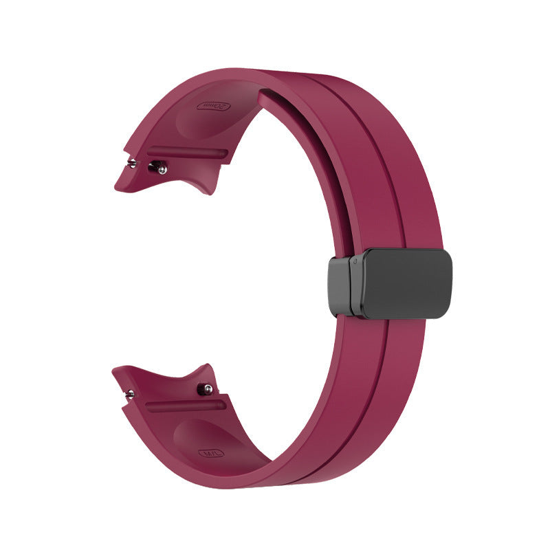 Burgundy silicone smartwatch band with magnetic buckle closure for Galaxy Watch 4-7 and Vivomove HR