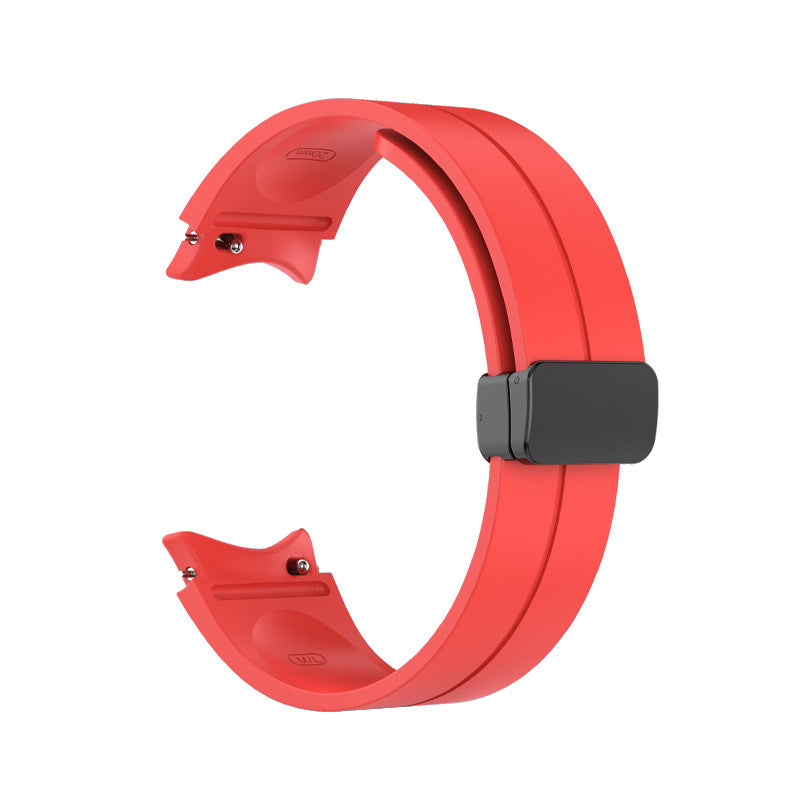 Red silicone smartwatch band with black magnetic buckle closure for Galaxy Watch 4-7 and Vivomove HR