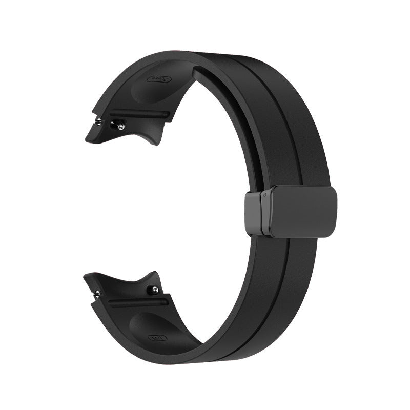 Black silicone watch band with magnetic buckle closure compatible with Galaxy Watch 4-7 and Vivomove HR