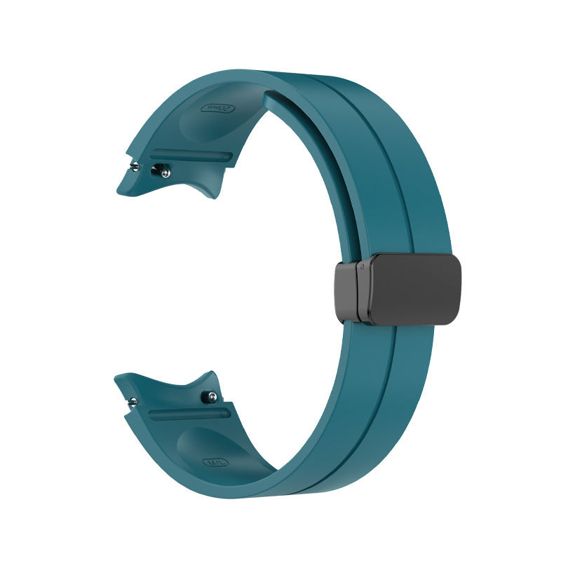 Teal silicone smartwatch band with magnetic buckle closure, compatible with Galaxy Watch 4-7 and Vivomove HR