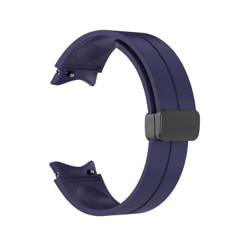 Navy silicone smartwatch band with magnetic buckle closure, compatible with Galaxy Watch 4-7 and Vivomove HR