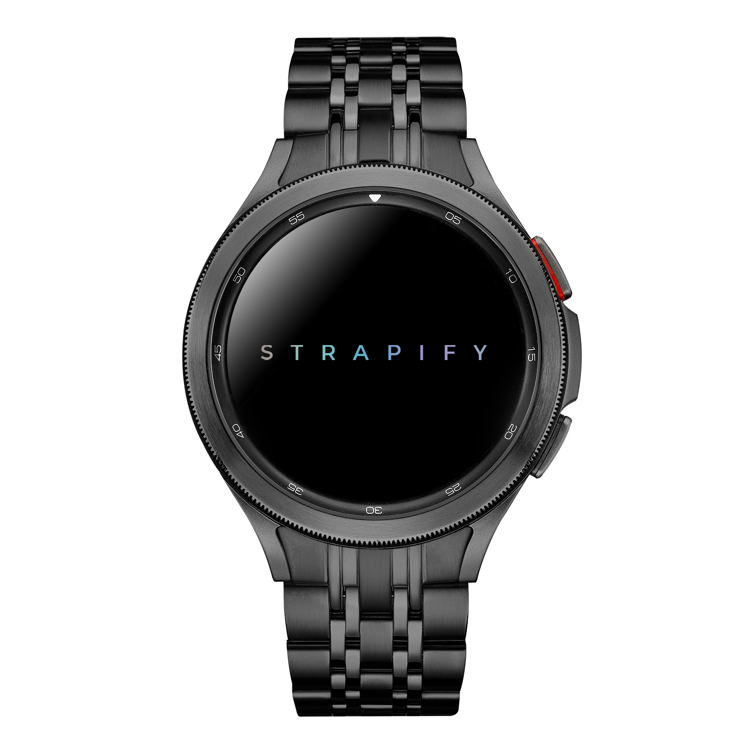 Black stainless steel fitted bracelet for Galaxy Watch 4-7 with secure link band and polished finish
