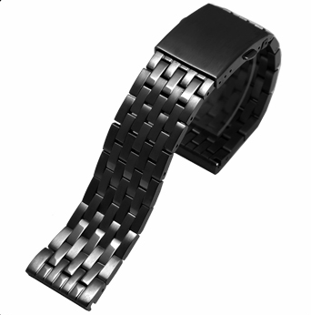 Black stainless steel watch bracelet with deployant clasp, adjustable 26mm to 30mm width