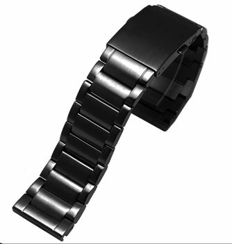 Black stainless steel watch bracelet with deployant clasp, adjustable 26mm to 30mm width