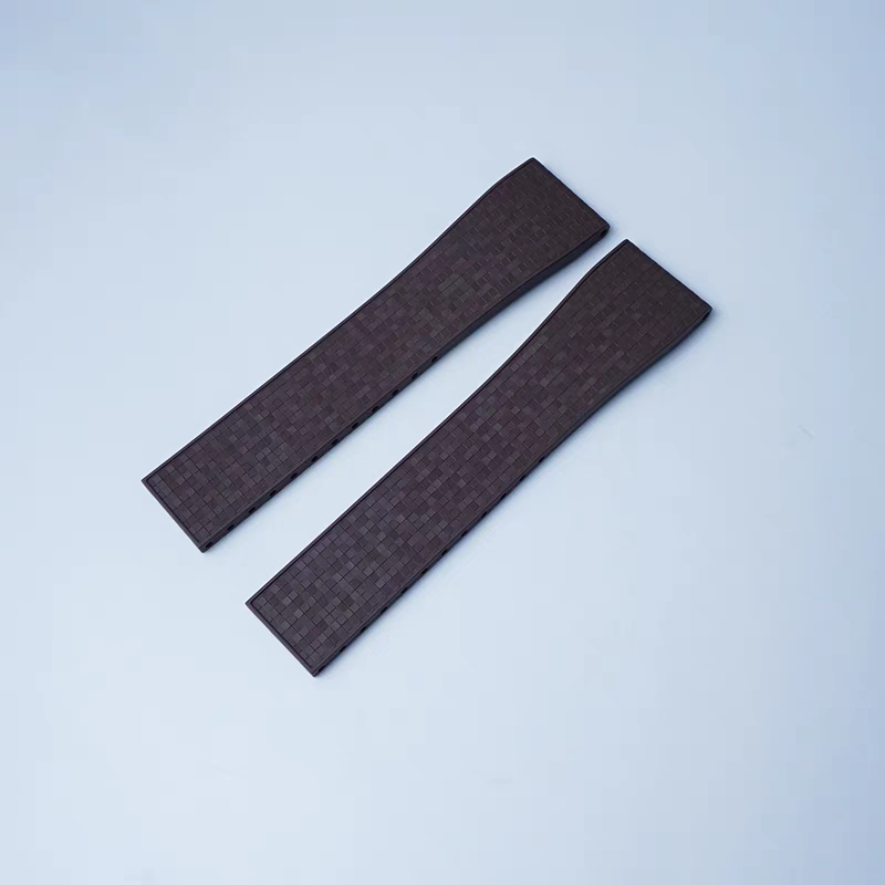 Black textured FKM rubber watch straps with quick release 16mm connectors and leaf-spring deployant clasp