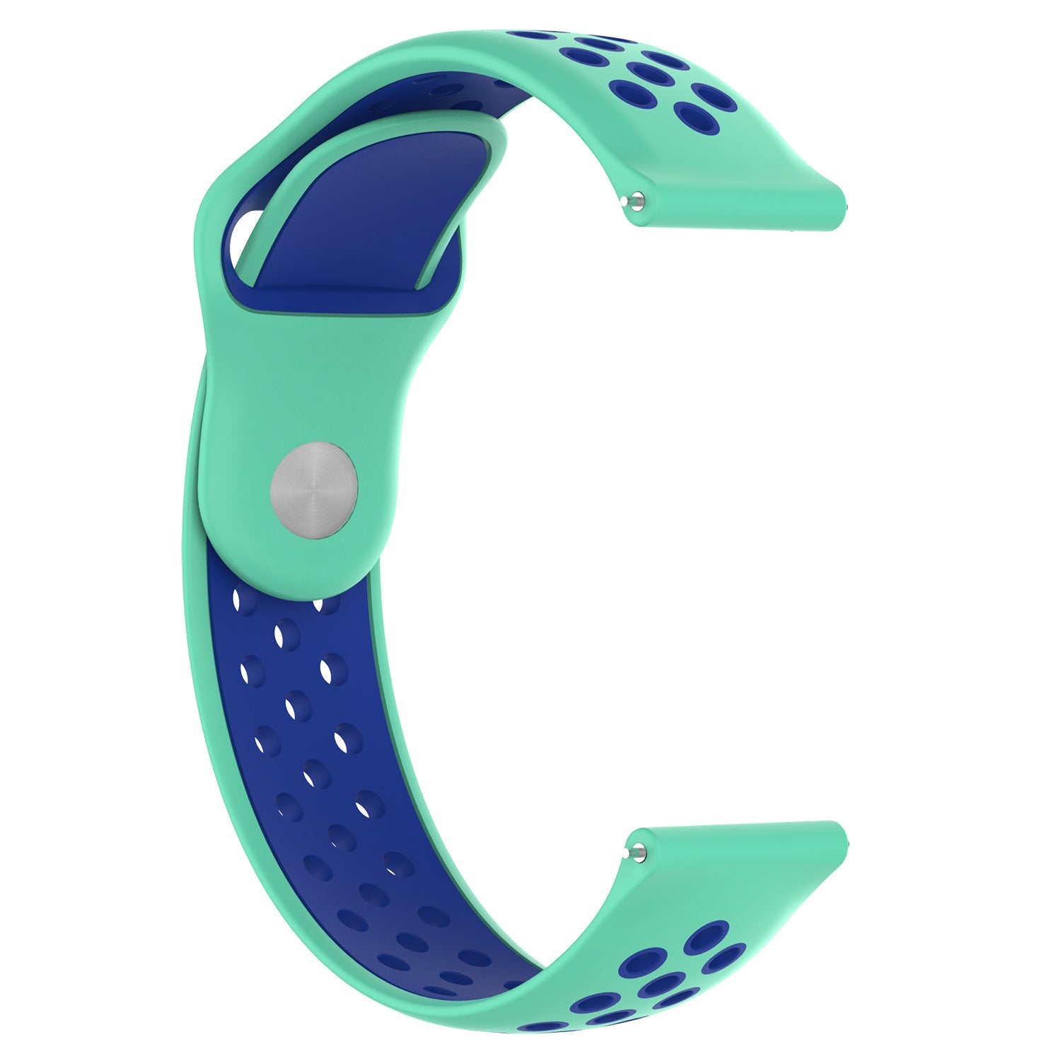 Mint green and navy silicone sport watch band with quick release connector and perforated breathable design