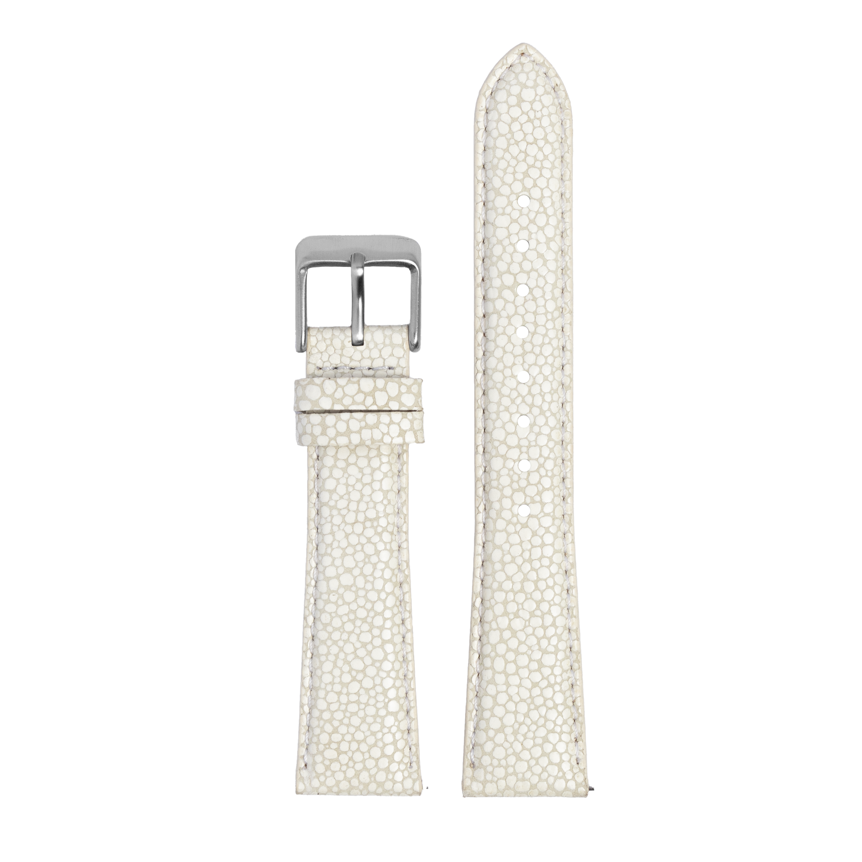 White faux stingray quick release watch strap with silver buckle closure