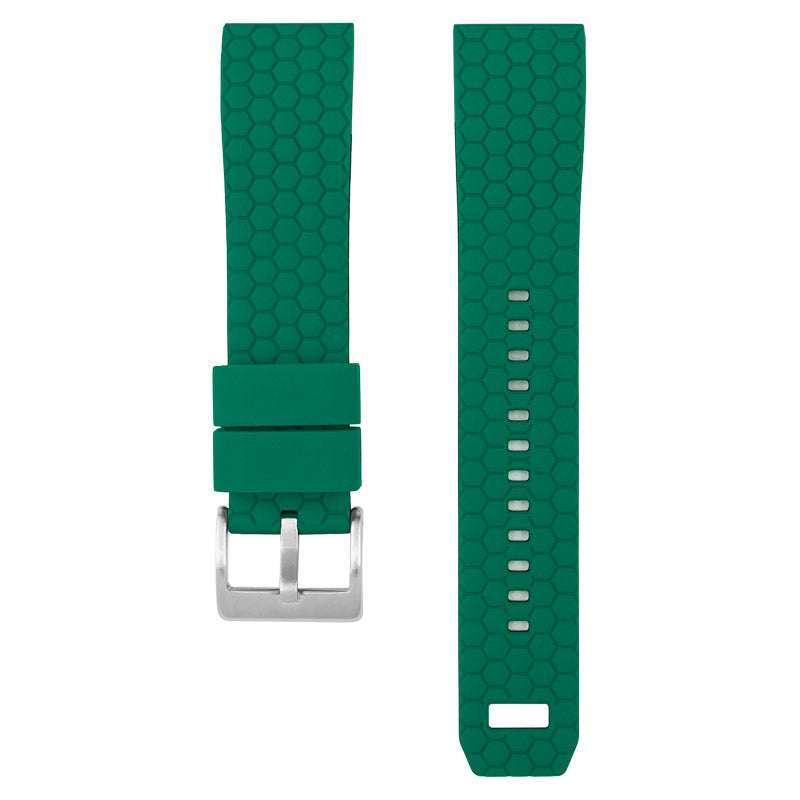 Green hexagon silicone quick release watch band with silver buckle closure