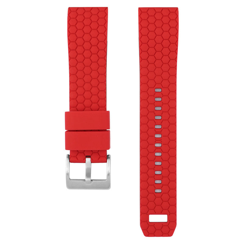 Red hexagon silicone quick release watch band with metal buckle and ventilation holes