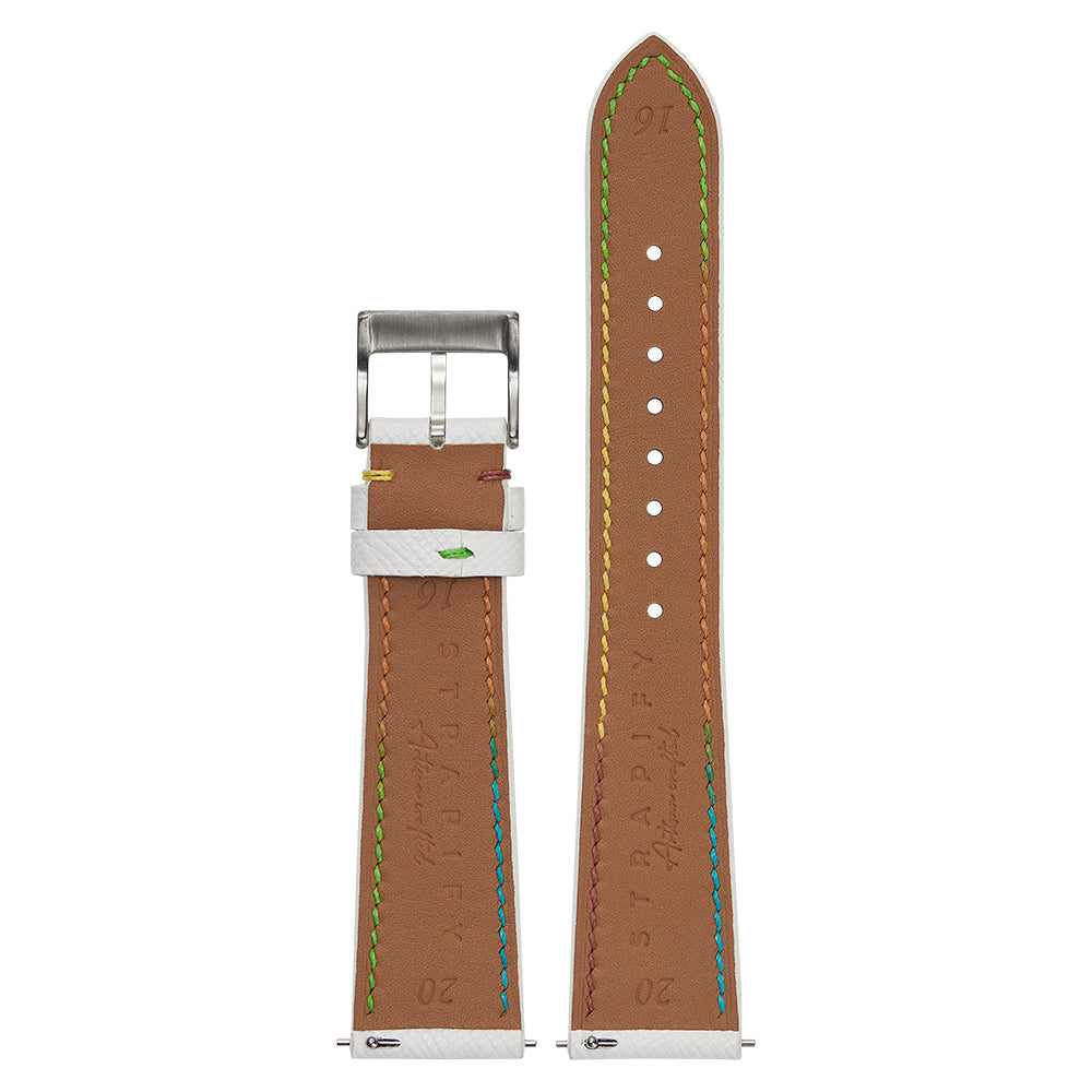 Chevre Saffiano - White | Rainbow Stitching for Pixel Watch 3-5 45mm