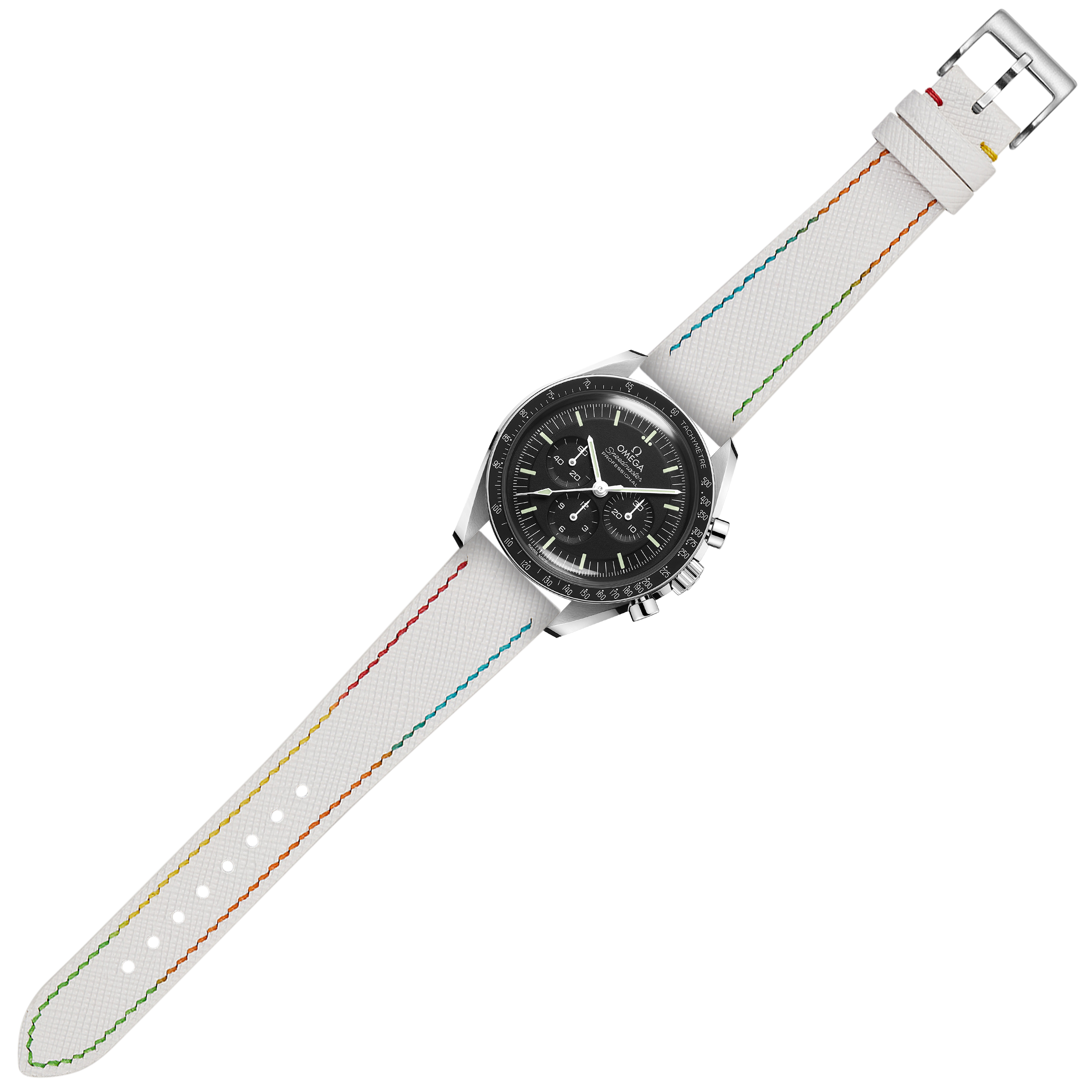 [Google Pixel] Chevre Saffiano - White | Rainbow Stitching