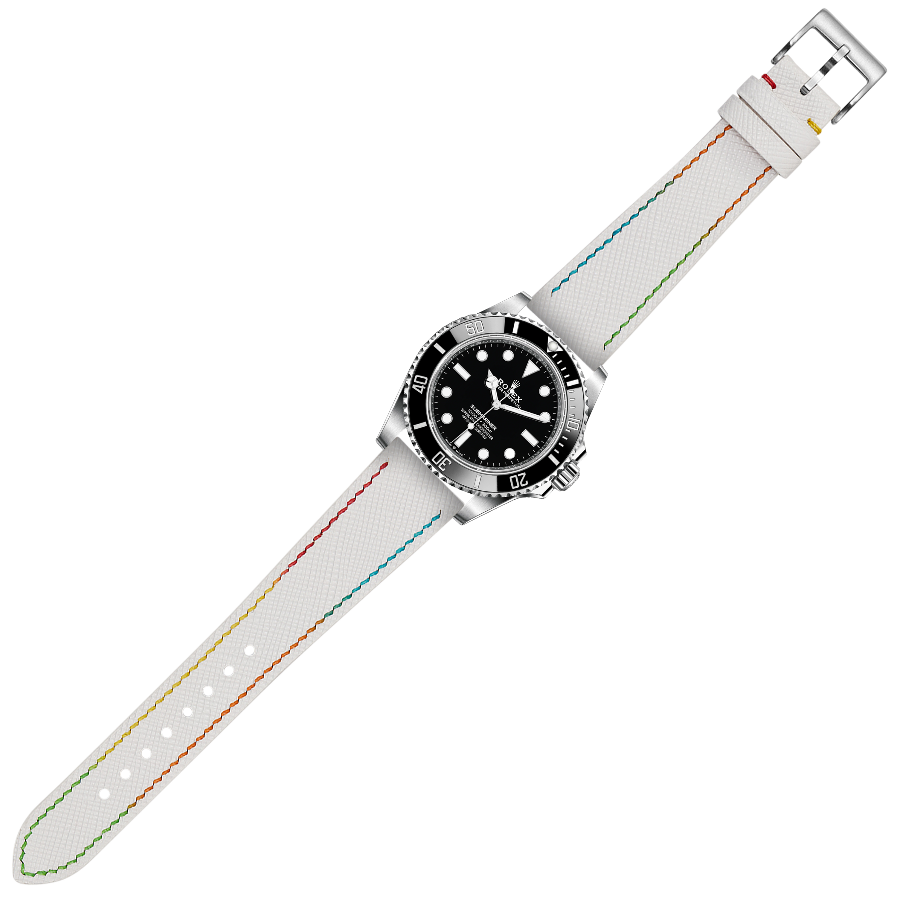 [Tissot Prx 40] Chevre Saffiano - White | Rainbow Stitching