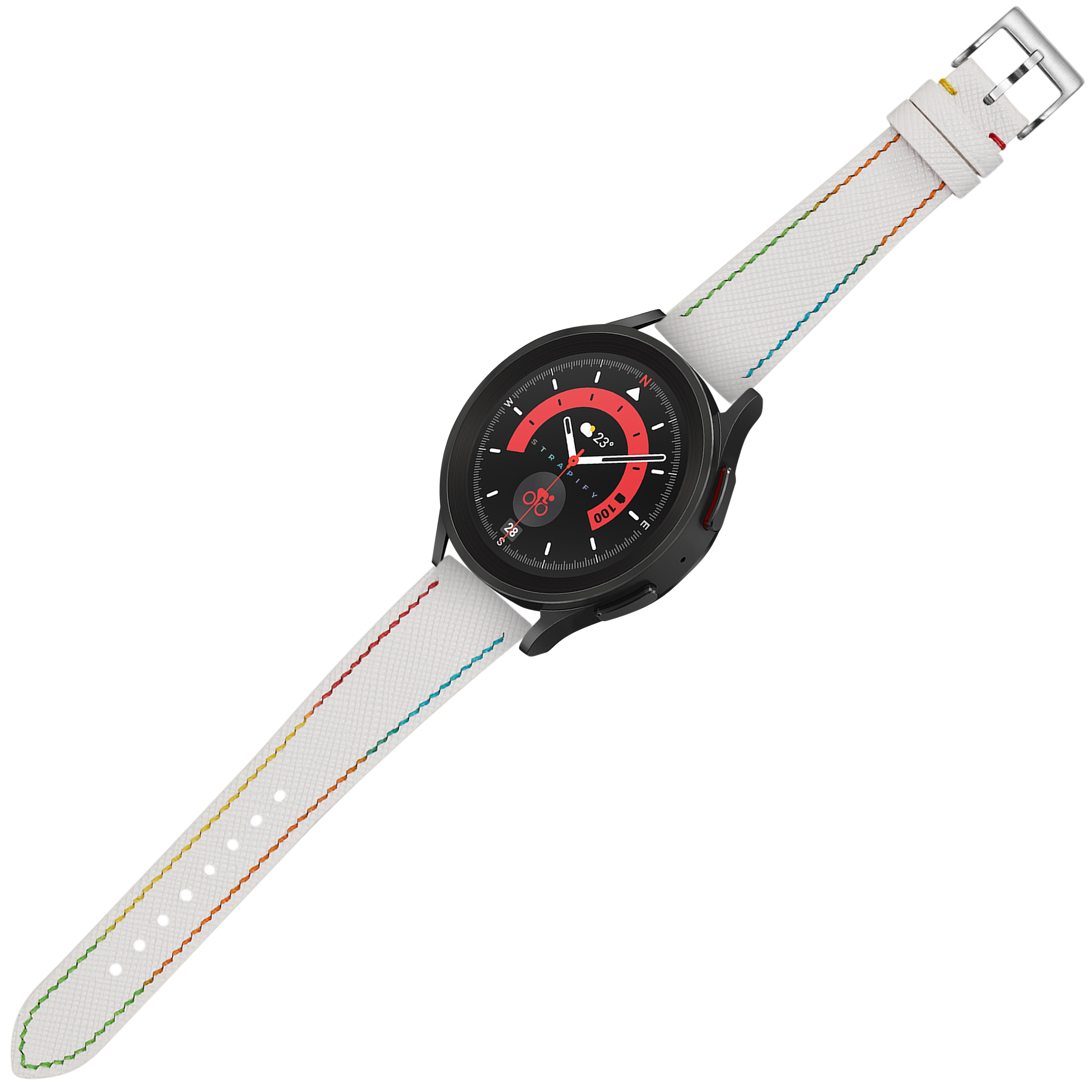 [Tissot Prx 40] Chevre Saffiano - White | Rainbow Stitching