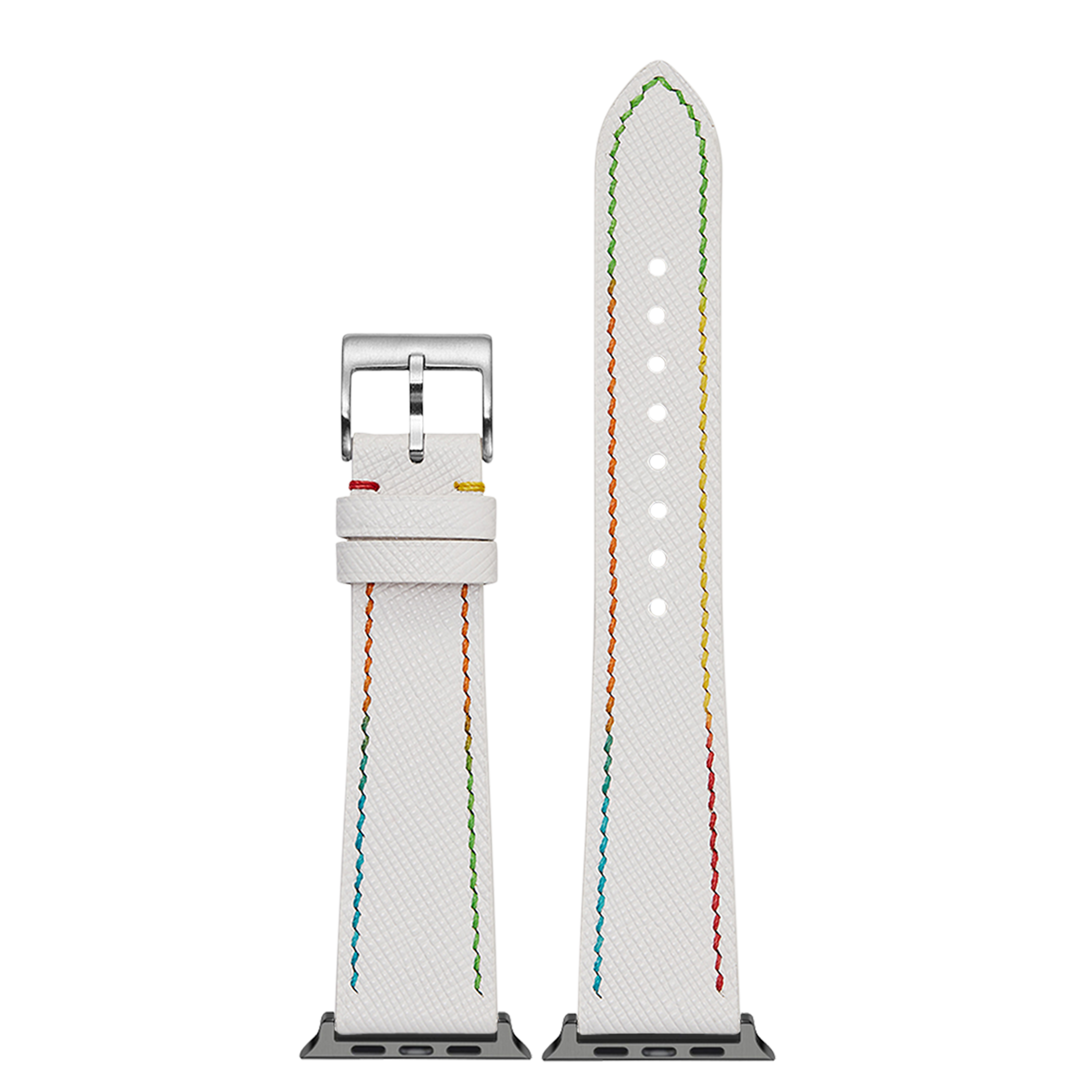 [Fitbit Charge 3 / 4] Chevre Saffiano - White | Rainbow Stitching