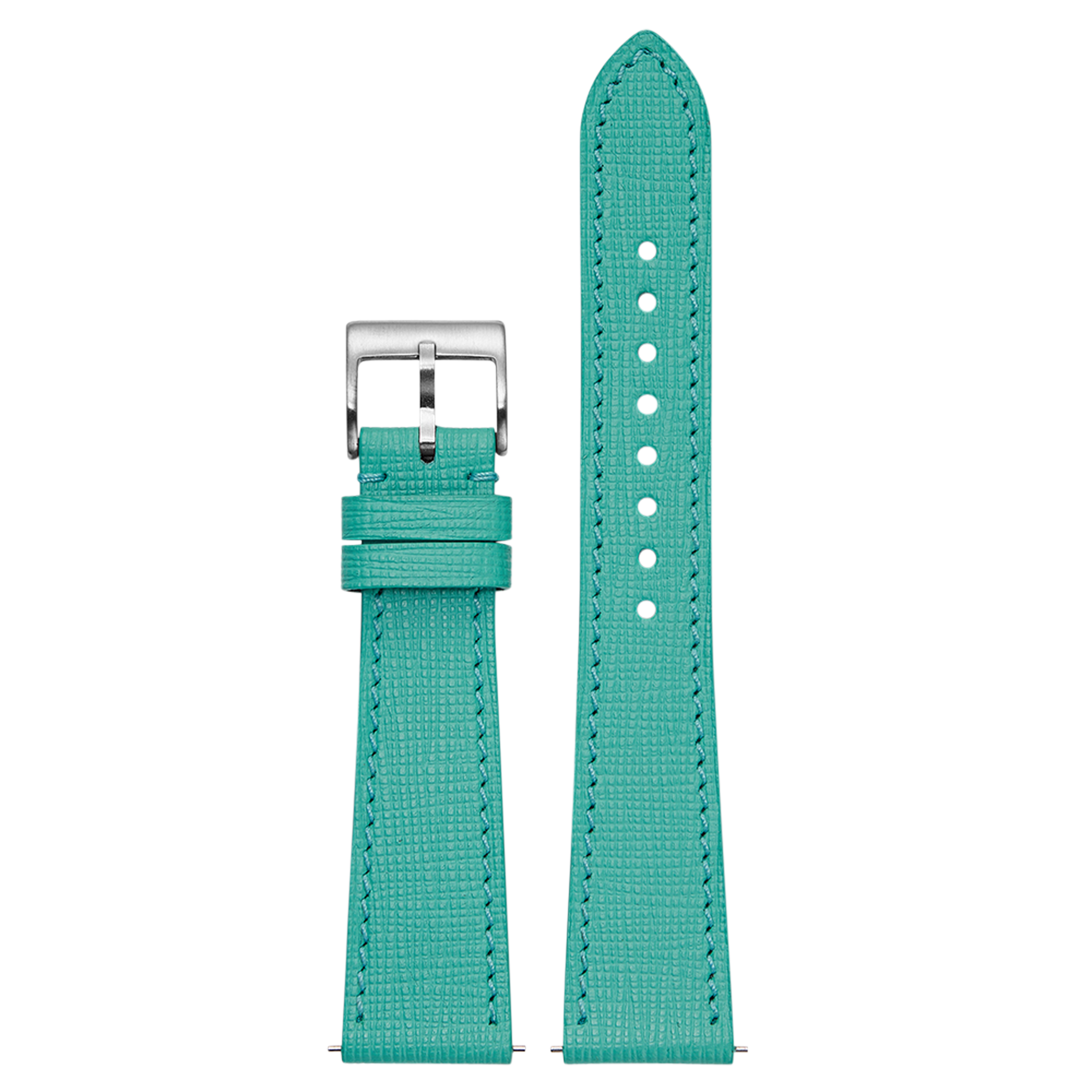 Tiffany blue QuickFit Chevre Saffiano leather watch strap 26mm with silver buckle and white stitching