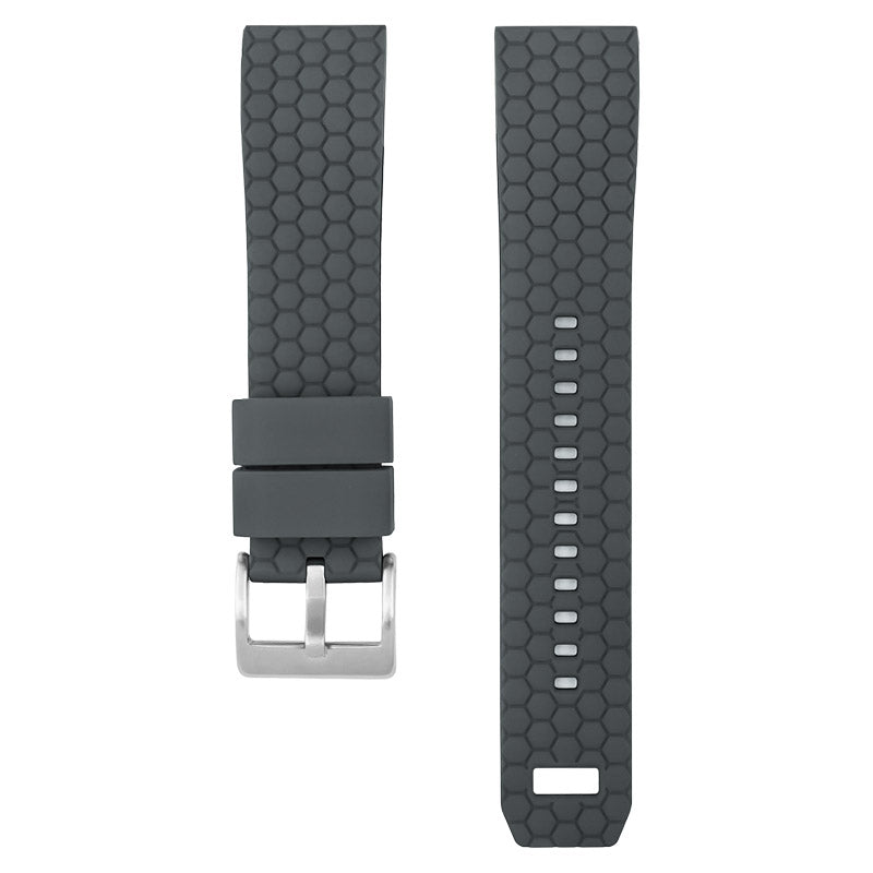 Dark gray hexagon pattern silicone watch band with quick release buckle and adjustment holes