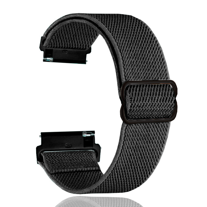 Charcoal weaved elastic loop smartwatch band with quick release connectors and adjustable closure