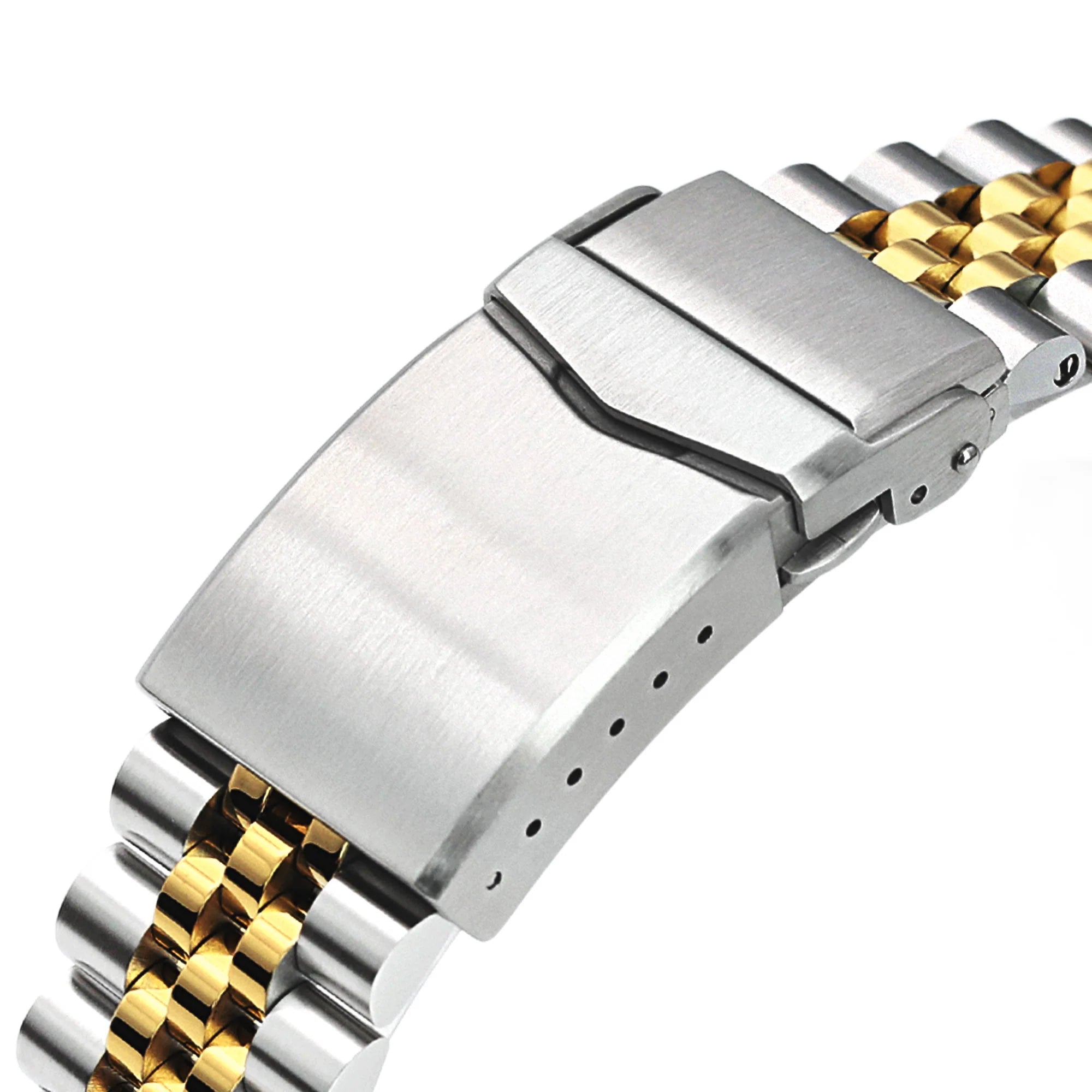 [Strapcode] Super-J Louis Watch Band for Seiko SKX007, 316L Stainless Steel Two Tone IP Gold V-Clasp