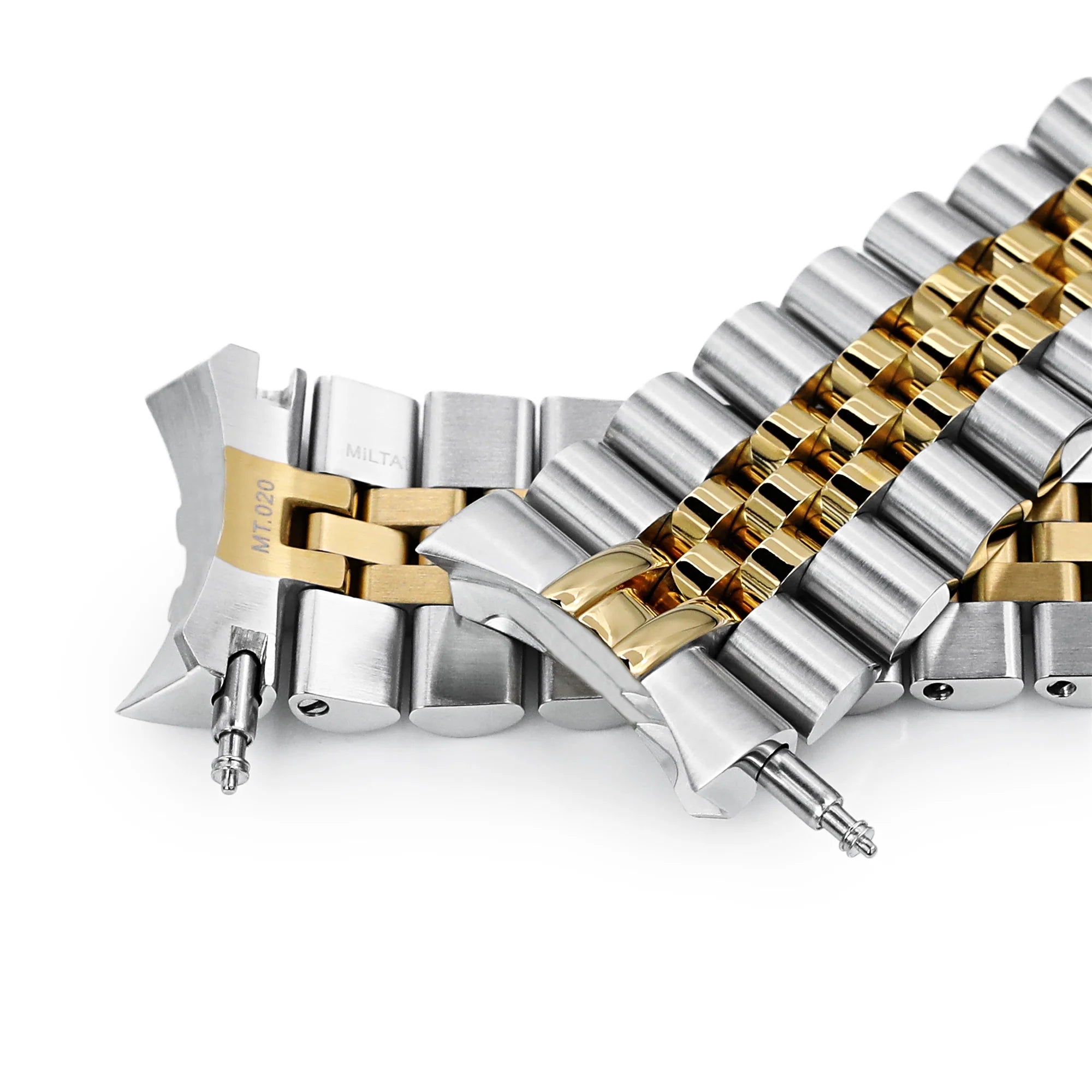 [Strapcode] Super-J Louis Watch Band for Seiko SKX007, 316L Stainless Steel Two Tone IP Gold V-Clasp